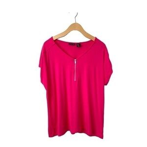 Tahari Zip Front Pink Women's Blouse Size L